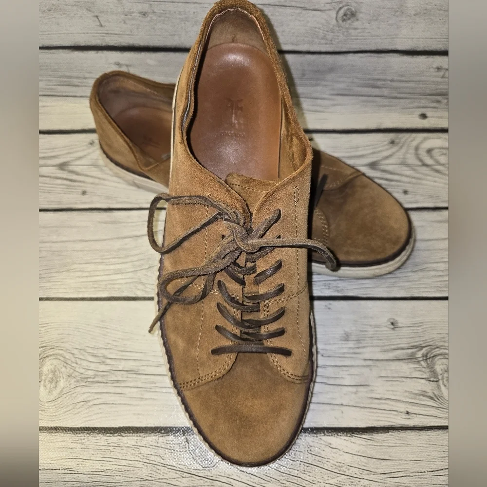 FRYE Men's Size 9.5 Loafers Brown Suede Lace Up Low Top Casual Shoes